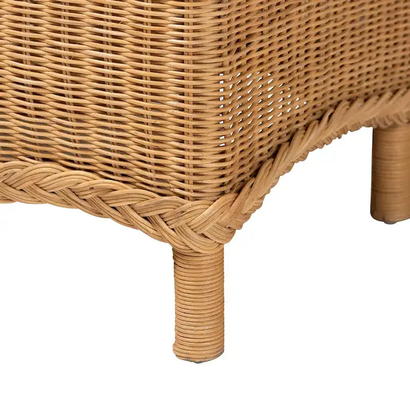 Erla Bohemian Light Honey Rattan Accent Bench with Scallop border