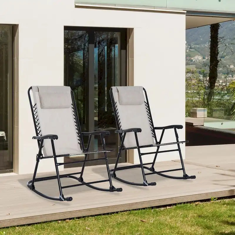 Outsunny Rocking Chair Set with Breathable Mesh Fabric, Pillow, Cream White