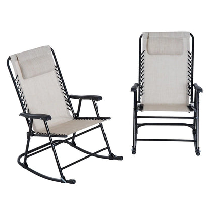Outsunny Set di Poltrone a Dondolo con Tessuto a Rete Traspirante, Cuscino, Bianco Crema