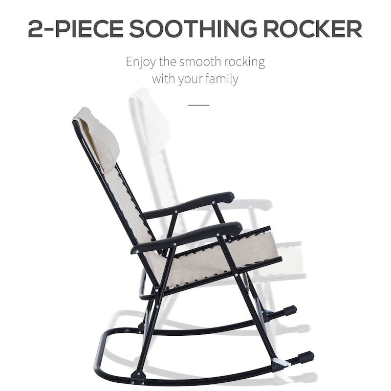 Outsunny Set di Poltrone a Dondolo con Tessuto a Rete Traspirante, Cuscino, Bianco Crema