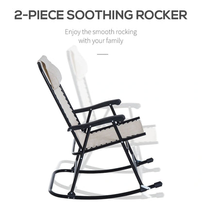 Outsunny Set di Poltrone a Dondolo con Tessuto a Rete Traspirante, Cuscino, Bianco Crema