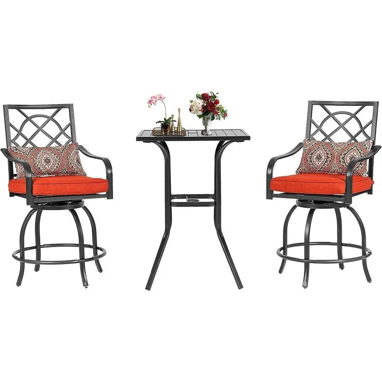 3-Piece Outdoor Patio Metal High Seating Swivel Bistro Set - 3-Pieces