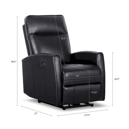 27.75 Width Genuine Leather Power Recliner Couch With USB Charger