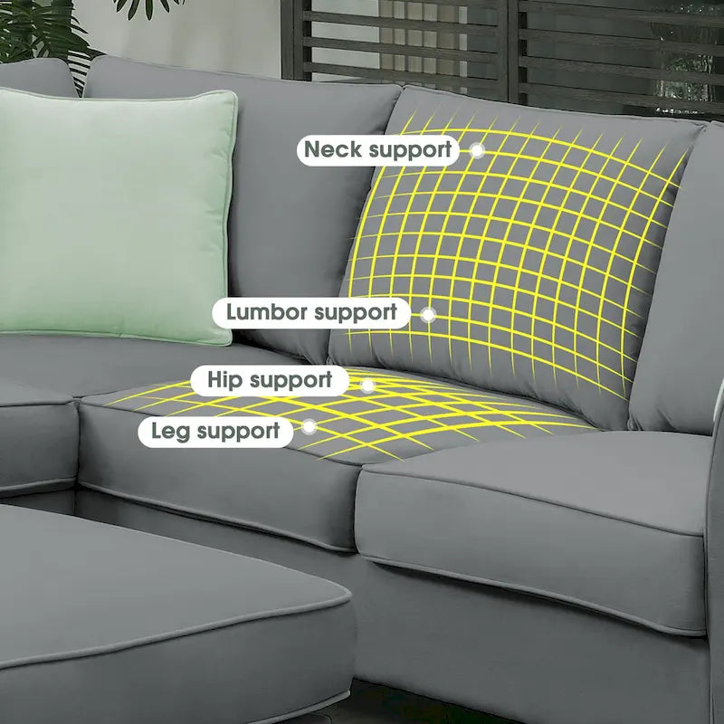 112*87  Sectional Sofa Couches Living Room Sets 7 Seats Modular Sectional Sofa with 3 Pillows, Grey