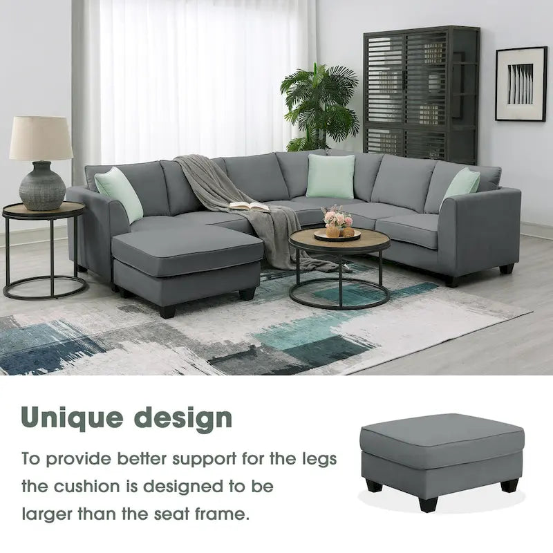 112*87  Sectional Sofa Couches Living Room Sets 7 Seats Modular Sectional Sofa with 3 Pillows, Grey