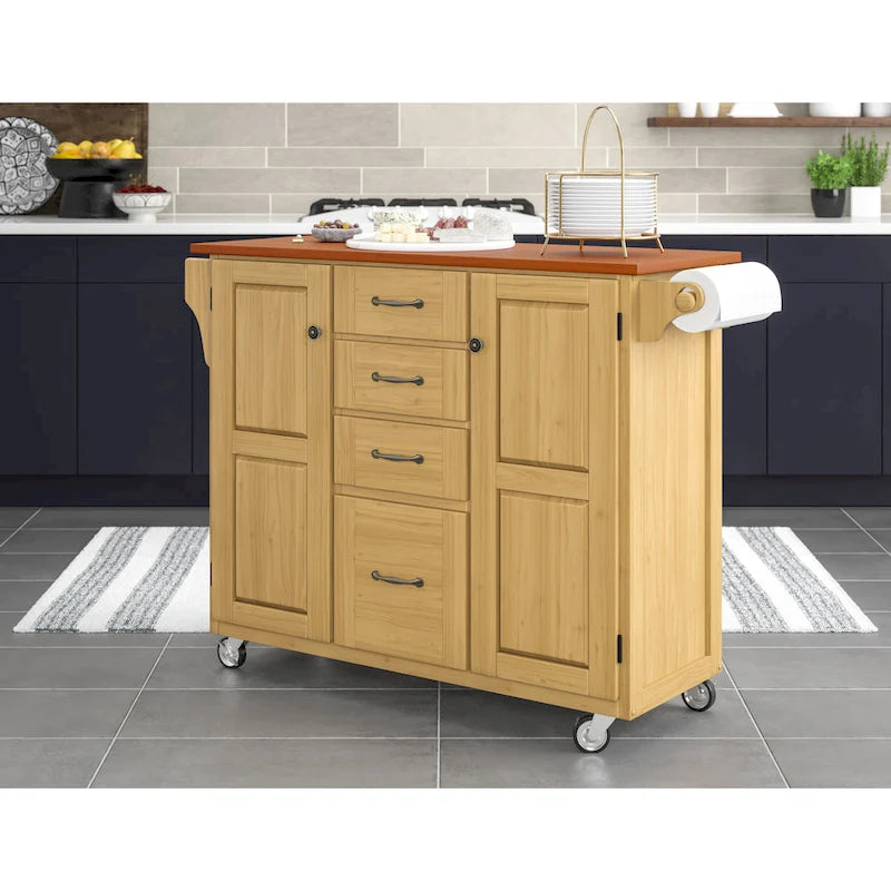 Carrello da cucina a 4 cassetti Copper Grove Puff Island con finitura naturale
