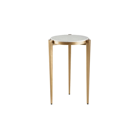 Billie 24-Inch Tall Genuine Marble Top White and Gold Accent End Table