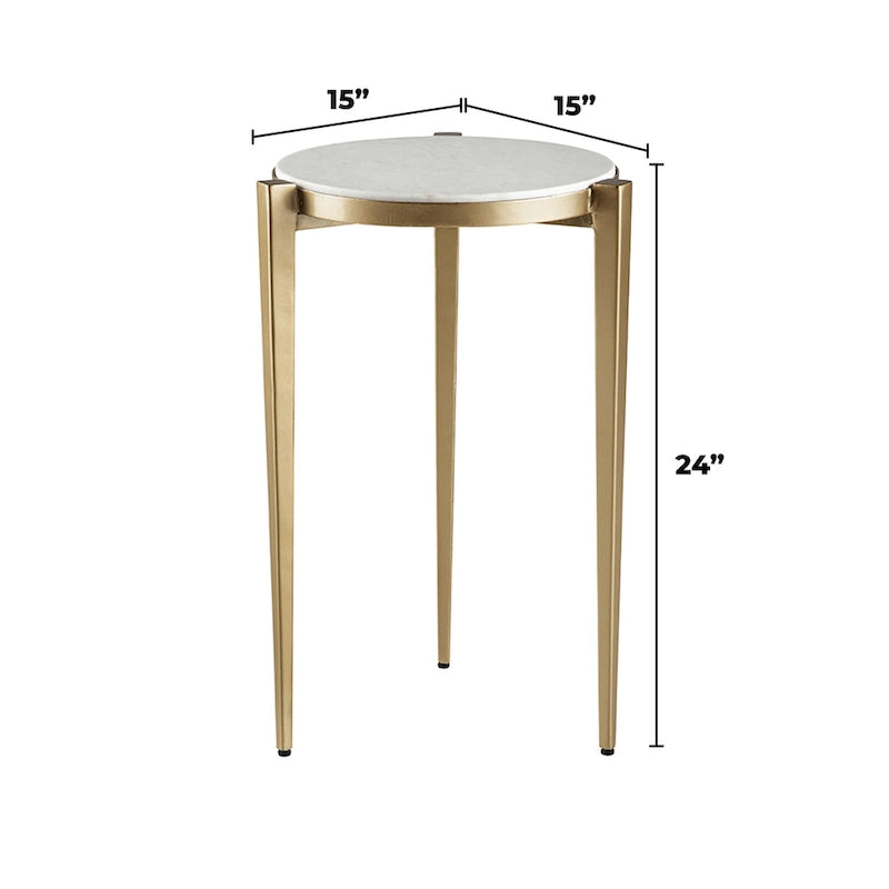 Billie 24-Inch Tall Genuine Marble Top White and Gold Accent End Table