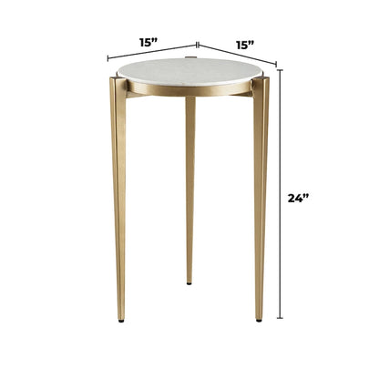 Billie 24-Inch Tall Genuine Marble Top White and Gold Accent End Table
