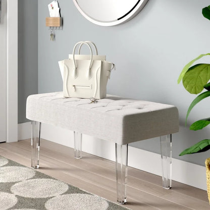 Linon Jordan White Crystal Tufted Entryway Bench