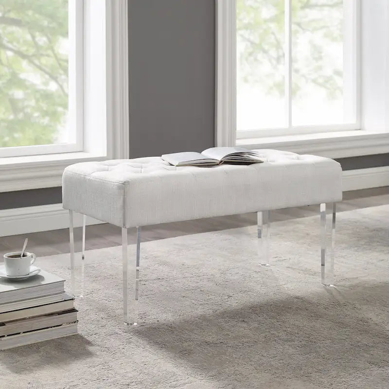 Linon Jordan White Crystal Tufted Entryway Bench