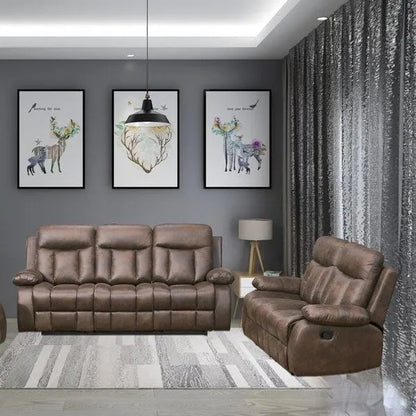 Vanity Art Brown Microfiber 2-Piece Reclining Loveseat with One Motion Sofa One Motion Loveseat Living Room Set - N/A