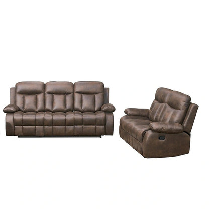 Vanity Art Brown Microfiber 2-Piece Reclining Loveseat with One Motion Sofa One Motion Loveseat Living Room Set - N/A