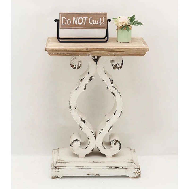 French Country Wood Rectangle End Table with Natural Wood Top