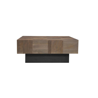 HomeRoots 40  Dark Brown and Black Solid Wood Square Block Coffee Table