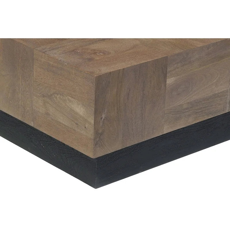 HomeRoots 40  Dark Brown and Black Solid Wood Square Block Coffee Table