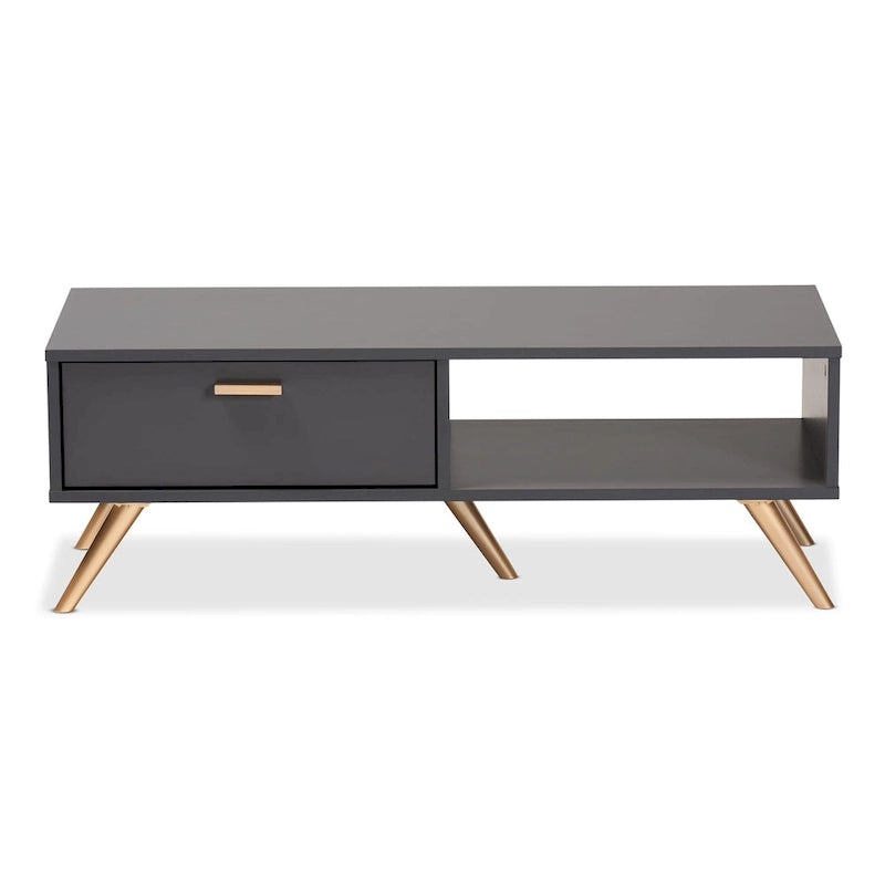 Kelson Modern Dark Grey and Gold Finished Wood Coffee Table