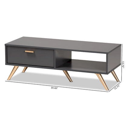 Kelson Modern Dark Grey and Gold Finished Wood Coffee Table