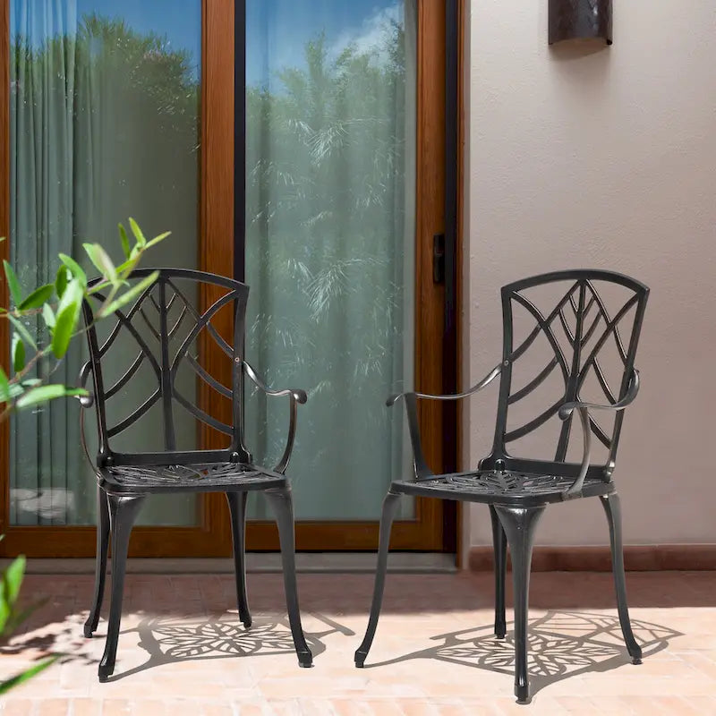 Outdoor 2-Piece Patio Chair Set, Cast Aluminum, Black with Gold-painted Edge