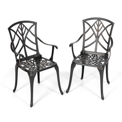 Set da 2 sedie da patio per esterni, in fusione di alluminio, nere con bordo verniciato color oro