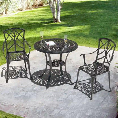 Set da 2 sedie da patio per esterni, in fusione di alluminio, nere con bordo verniciato color oro