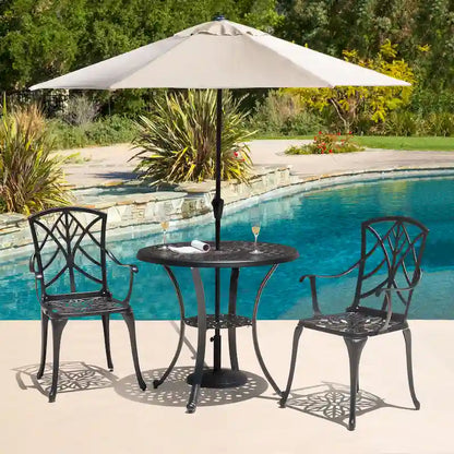 Set da 2 sedie da patio per esterni, in fusione di alluminio, nere con bordo verniciato color oro