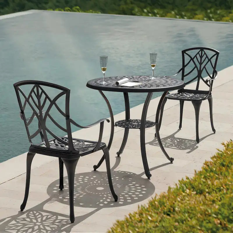 Set da 2 sedie da patio per esterni, in fusione di alluminio, nere con bordo verniciato color oro