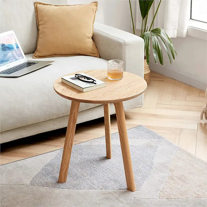 Round End Table Coffee Table 100% Natural Solid Oak Wood