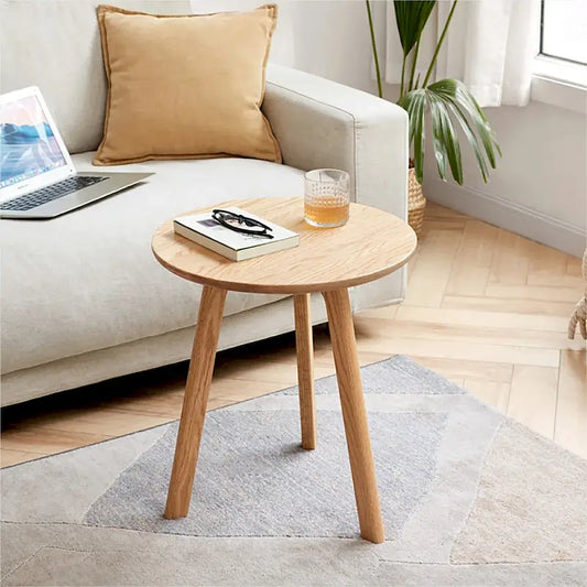 Round End Table Coffee Table 100% Natural Solid Oak Wood