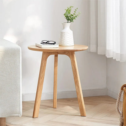 Round End Table Coffee Table 100% Natural Solid Oak Wood