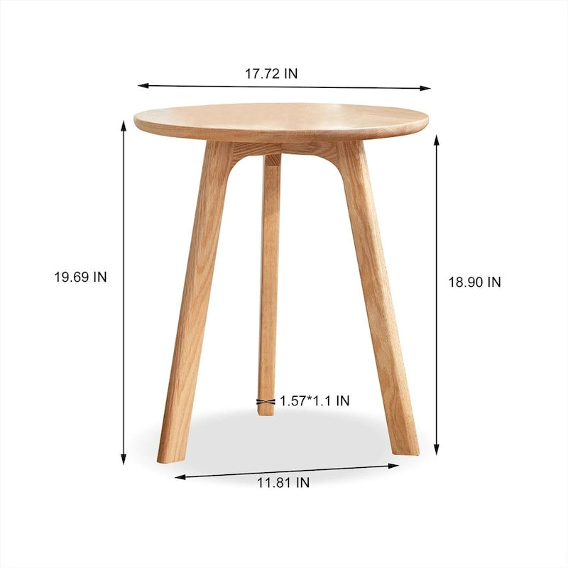 Round End Table Coffee Table 100% Natural Solid Oak Wood