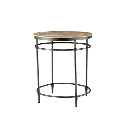 Fenway 22  Mango Solid Wood and Metal Round End Side Table - 22 inches long x 22 inches wide x 25 inches high