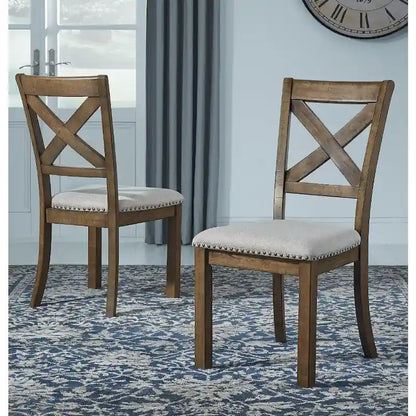 Moriville Beige Upholstered Nutmeg Finish Dining Side Chairs (Set of 2)