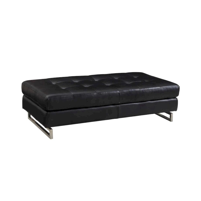 HomeRoots 63  Black Tufted Faux Leather and Silver Ottoman