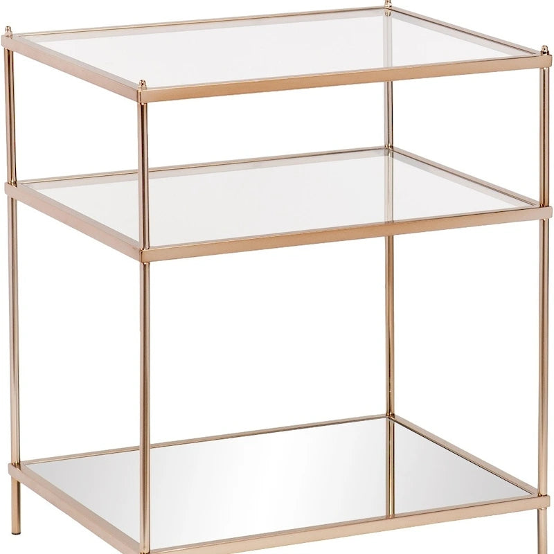 27  Gold Glass And Iron Square Mirrored End Table With Shelf - 22x18x26.75