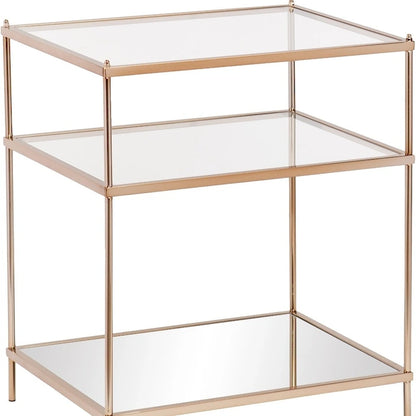 27  Gold Glass And Iron Square Mirrored End Table With Shelf - 22x18x26.75