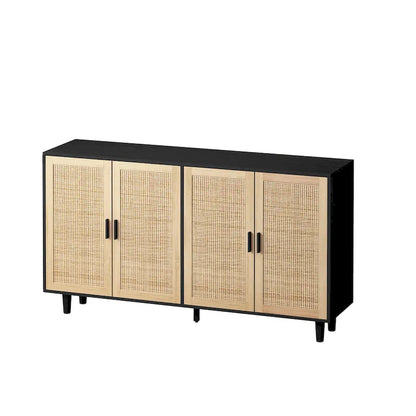 Functional 4-Door Rattan Decorative Storage Cabinet