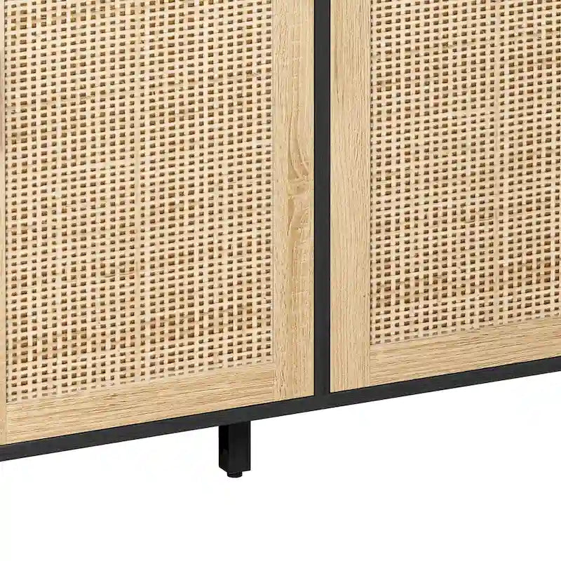 Functional 4-Door Rattan Decorative Storage Cabinet