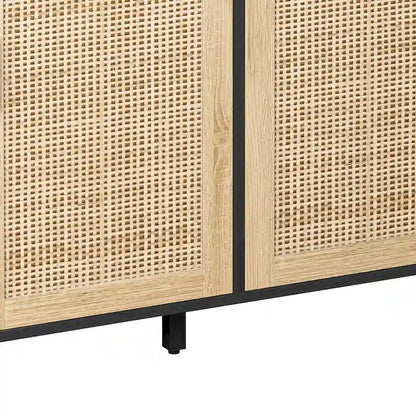 Functional 4-Door Rattan Decorative Storage Cabinet