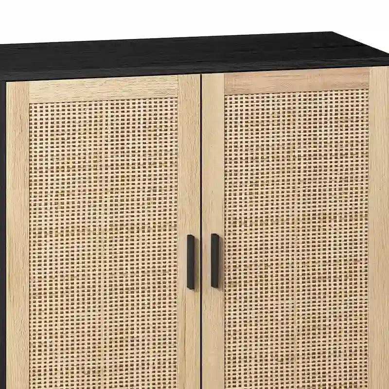 Functional 4-Door Rattan Decorative Storage Cabinet
