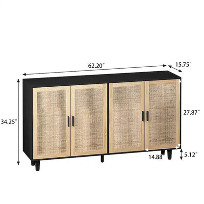 Functional 4-Door Rattan Decorative Storage Cabinet