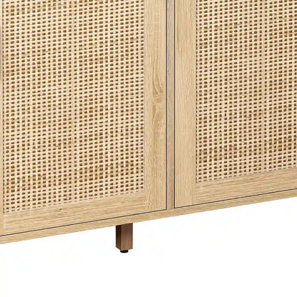 Functional 4-Door Rattan Decorative Storage Cabinet