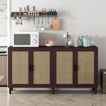 Functional 4-Door Rattan Decorative Storage Cabinet