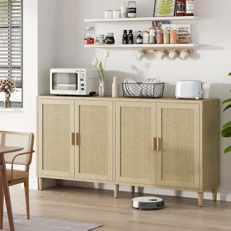 Functional 4-Door Rattan Decorative Storage Cabinet