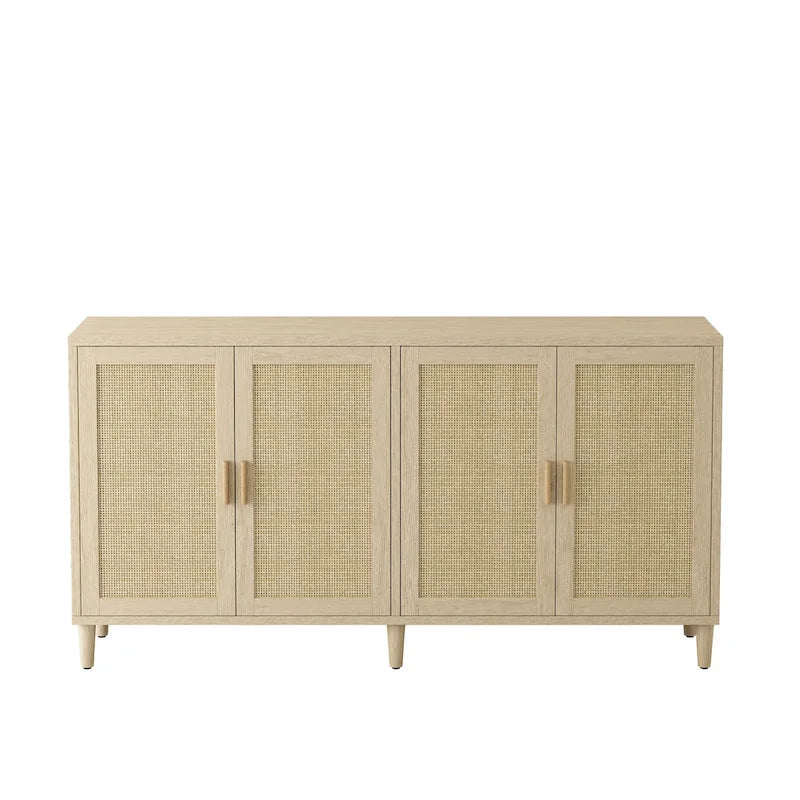 Functional 4-Door Rattan Decorative Storage Cabinet