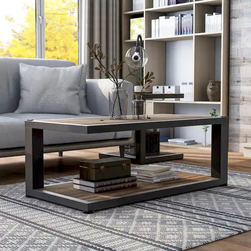 Farrow Dark Walnut and Sand Black 47-inch 1-Shelf Coffee Table by Furniture of America