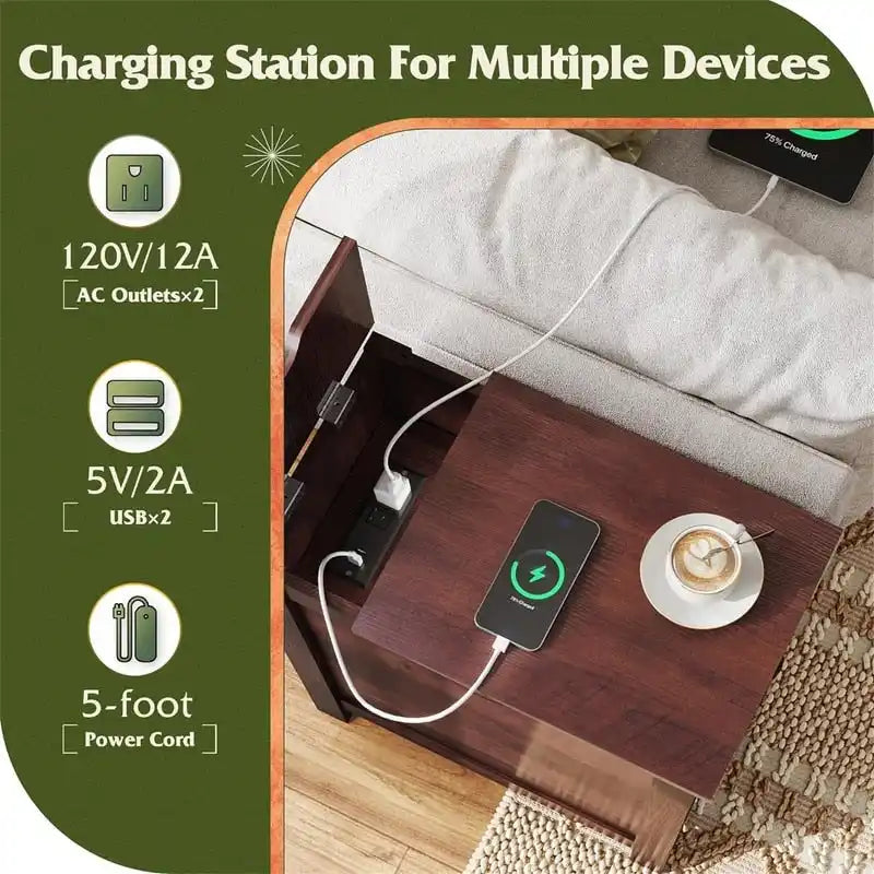 End Table with Charging Station - 13.4 D x 23.4 W x 23.8 H