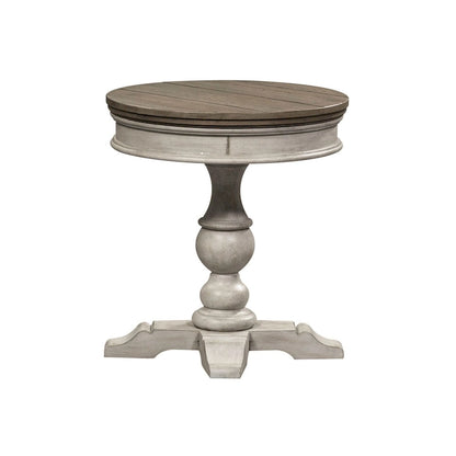 Heartland Antique White Round Pedestal Chair Side Table