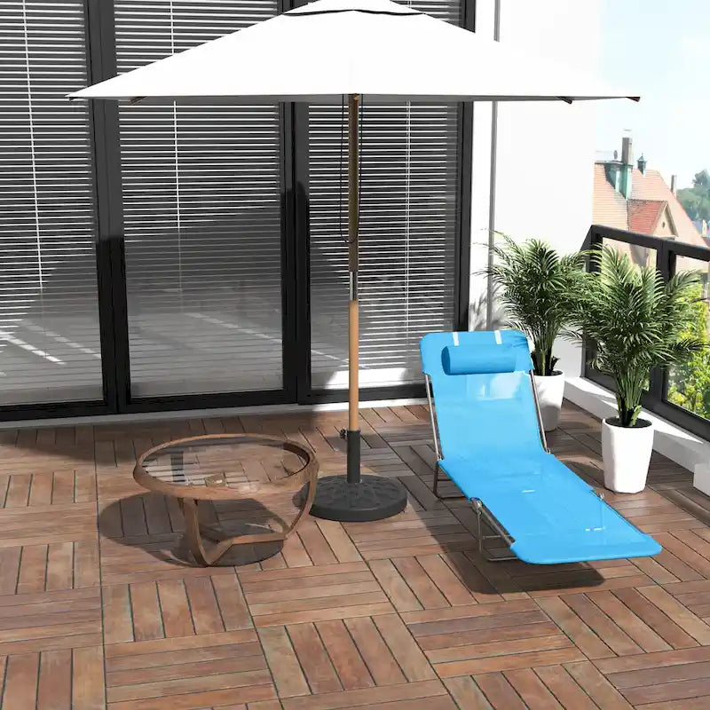 Outsunny Portable Sun Lounger, Folding Chaise Lounge Chair w/ Adjustable Backrest & Pillow for Beach, Poolside and Patio, Blue