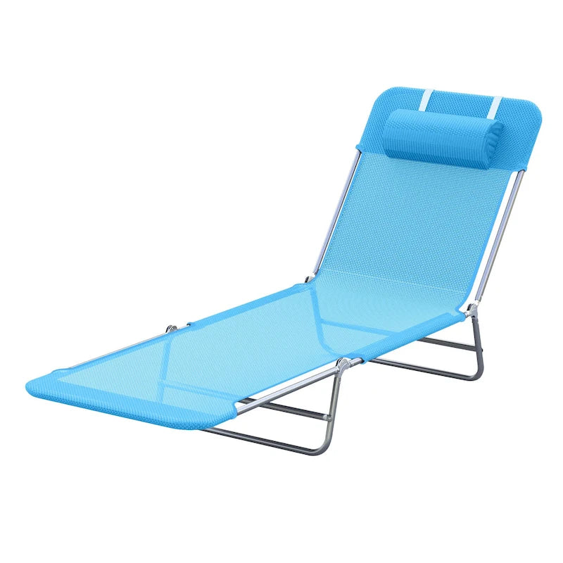 Lettino Prendisole Portatile Outsunny, Sedia a Sdraio Pieghevole con Schienale Regolabile e Cuscino per Spiaggia, Piscina e Patio, Blu